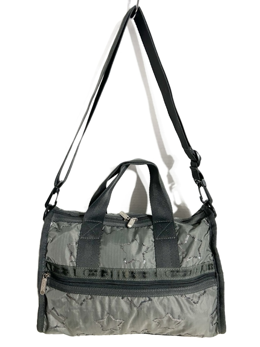 LeSportsac Gray Sequin/Embroidery Star Detail Print Nylon Shoulder Bag Crossbody
